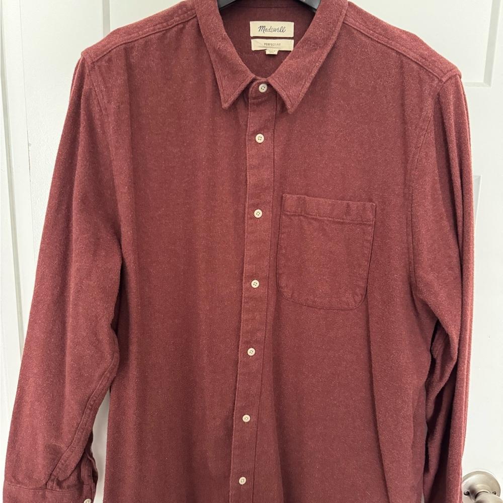 Madewell Men's Flannel Burgundy Casual Button-Down Shirt